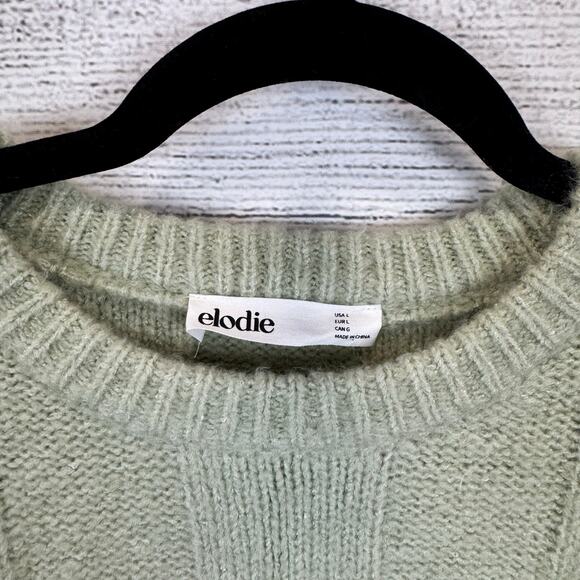 Elodie Women's Sage Green Wide Ribbed Knit Crewneck Sweater Size Large - Picture 4 of 7